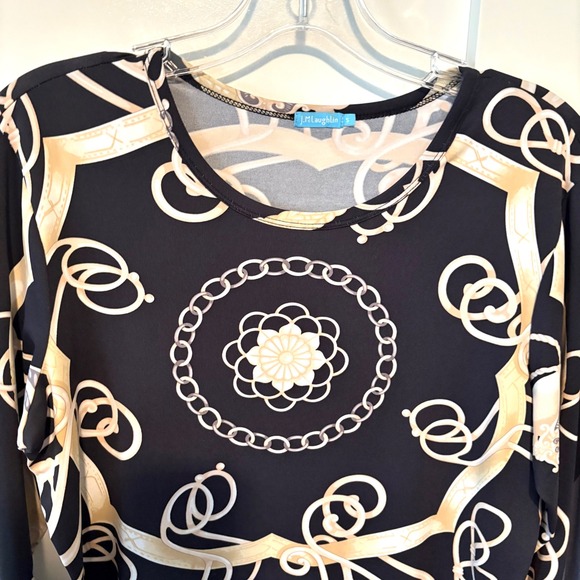 J. McLaughlin Women's Black Khaki Chain Print Catalina Cloth Top in Size S - Picture 3 of 11